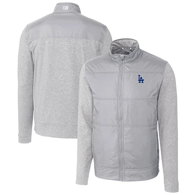 Men's Cutter & Buck  Gray Los Angeles Dodgers Stealth Hybrid Quilted Full-Zip Windbreaker Jacket