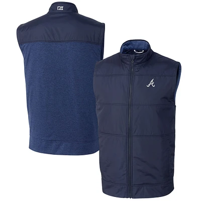 Men's Cutter & Buck  Navy Atlanta Braves Stealth Hybrid Quilted Windbreaker Full-Zip Vest
