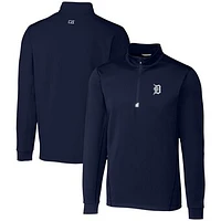 Men's Cutter & Buck  Navy Detroit Tigers Traverse Stretch Quarter-Zip Pullover Top