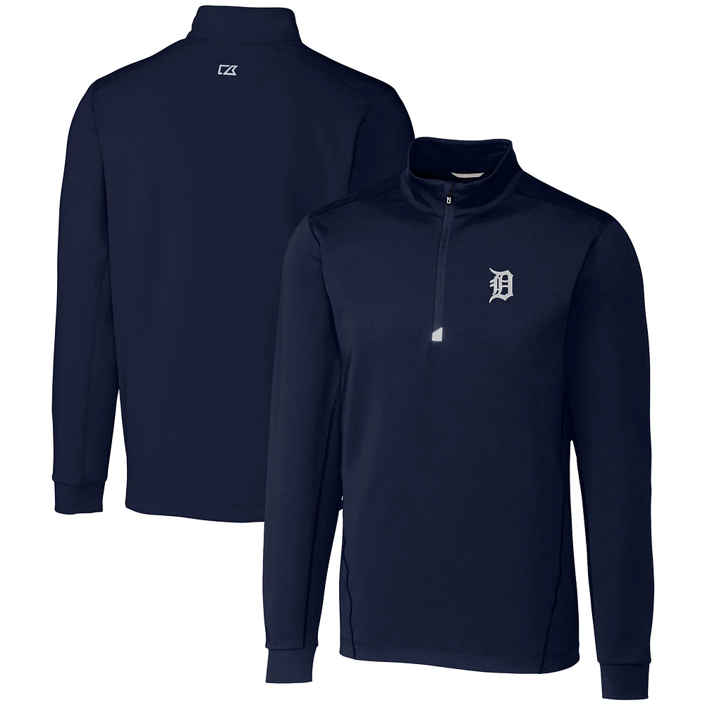 Men's Cutter & Buck Navy Detroit Tigers Traverse Stretch Quarter-Zip Pullover Top