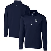 Men's Cutter & Buck  Navy Detroit Tigers Traverse Stretch Quarter-Zip Pullover Top