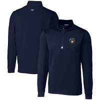 Men's Cutter & Buck  Navy Milwaukee Brewers Traverse Stretch Quarter-Zip Pullover Top