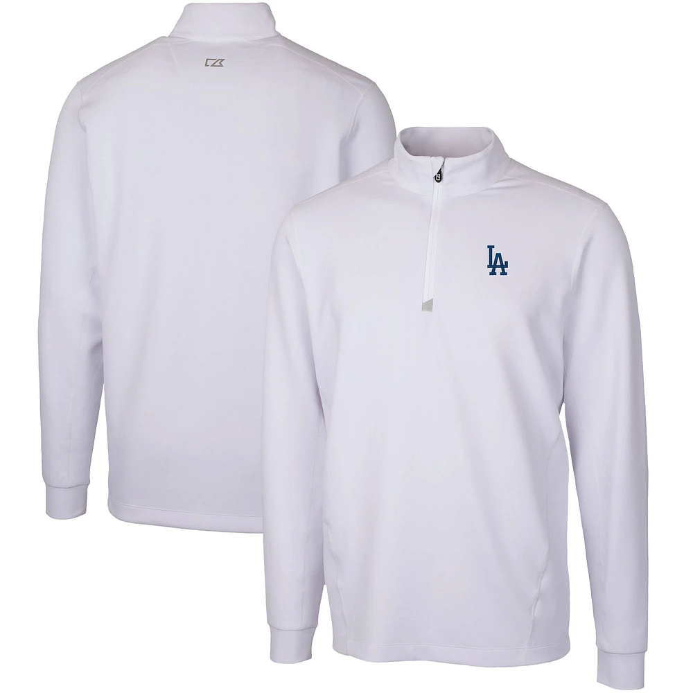 Men's Cutter & Buck White Los Angeles Dodgers Traverse Stretch Quarter-Zip Pullover Top
