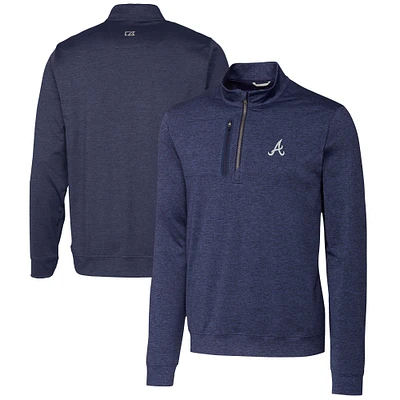 Men's Cutter & Buck  Navy Atlanta Braves Stealth Heathered Quarter-Zip Pullover Top