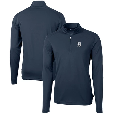 Men's Cutter & Buck  Navy Detroit Tigers Virtue Eco Pique Recycled Quarter-Zip Pullover Top