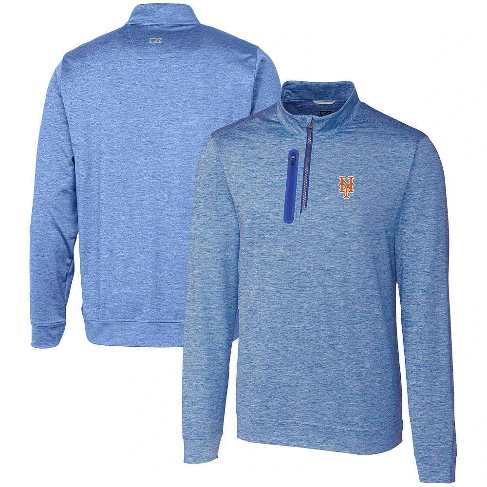 Men's Cutter & Buck  Royal New York Mets Stealth Heathered Quarter-Zip Pullover Top