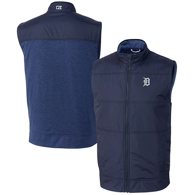 Men's Cutter & Buck  Navy Detroit Tigers Big Tall Stealth Hybrid Quilted Windbreaker Full-Zip Vest