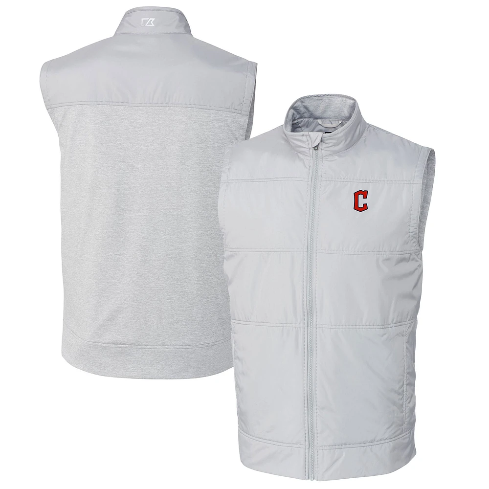 Men's Cutter & Buck Gray Cleveland Guardians Big Tall Stealth Hybrid Quilted Windbreaker Full-Zip Vest