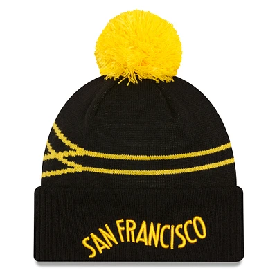 Men's New Era  Black Golden State Warriors 2023/24 City Edition Cuffed Pom Knit Hat