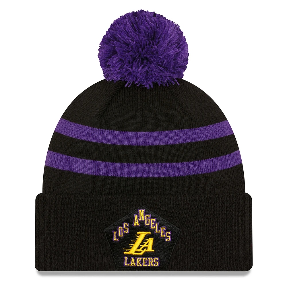 Men's New Era  Black Los Angeles Lakers 2023/24 City Edition Cuffed Pom Knit Hat