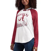 Women's G-III 4Her by Carl Banks White/Crimson Alabama Crimson Tide From the Sideline Raglan Long Sleeve Hoodie T-Shirt