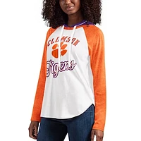 Women's G-III 4Her by Carl Banks White/Orange Clemson Tigers From the Sideline Raglan Long Sleeve Hoodie T-Shirt