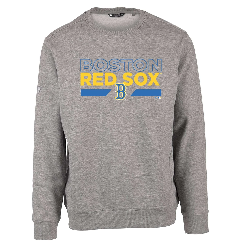 Men's Levelwear Heather Gray Boston Red Sox City Connect Zane No Hitter Pullover Sweatshirt