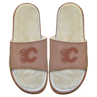 Men's ISlide Calgary Flames Nubuck Fur Primary Logo Sandals