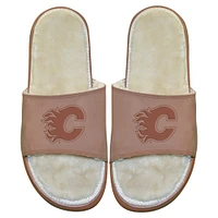 Men's ISlide Calgary Flames Nubuck Fur Primary Logo Sandals