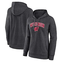 Women's Fanatics Heather Charcoal Wisconsin Badgers Evergreen Campus Pullover Hoodie