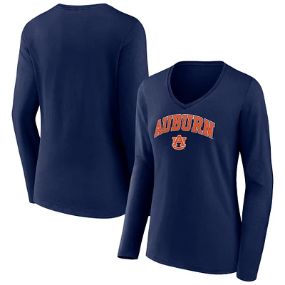 Women's Fanatics Navy Auburn Tigers Evergreen Campus Long Sleeve V-Neck T-Shirt