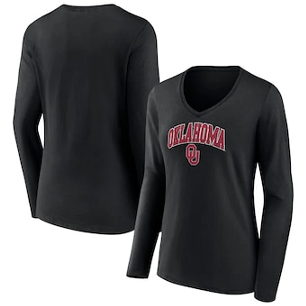 Women's Fanatics Black Oklahoma Sooners Evergreen Campus Long Sleeve V-Neck T-Shirt