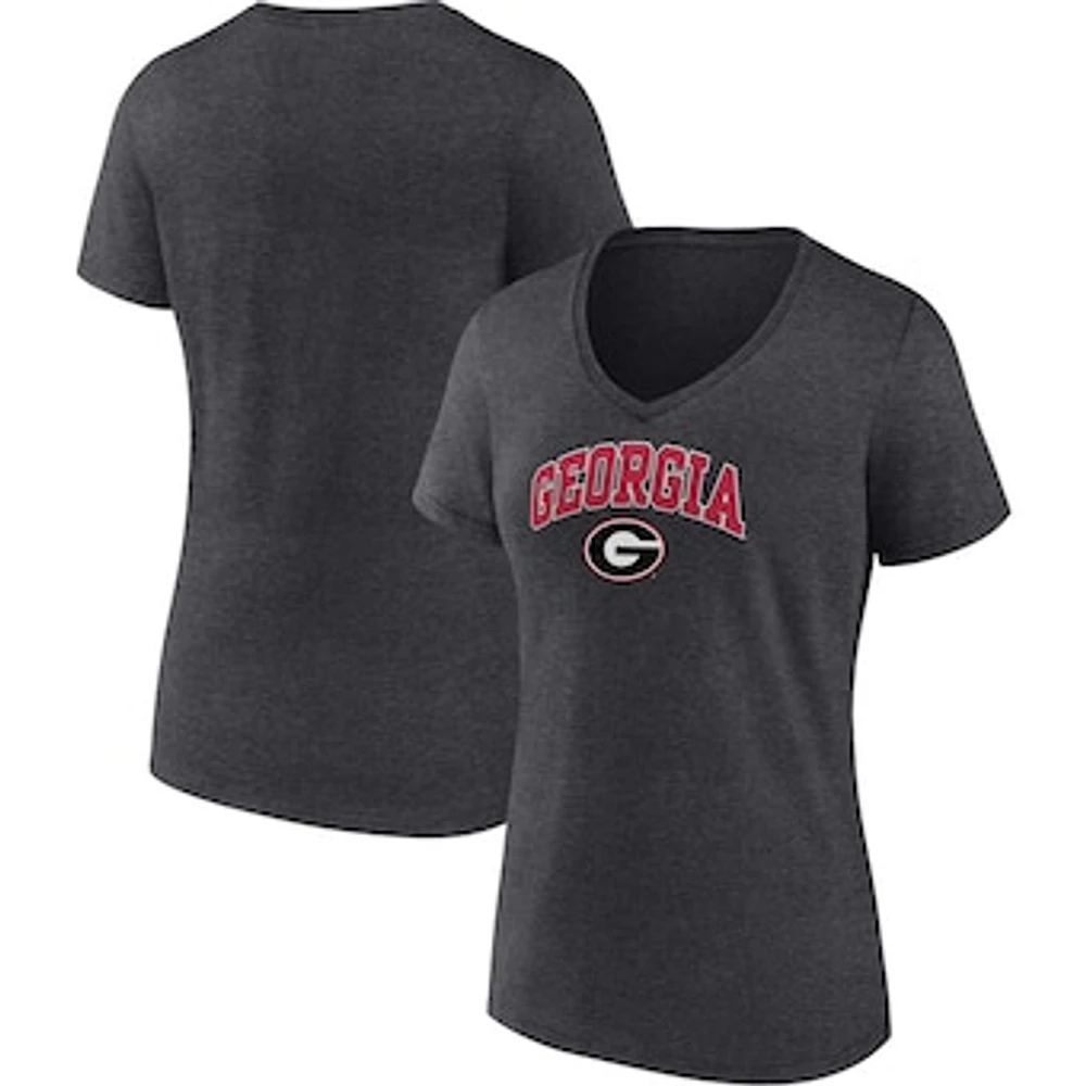 Women's Fanatics Heather Charcoal Georgia Bulldogs Evergreen Campus V-Neck T-Shirt