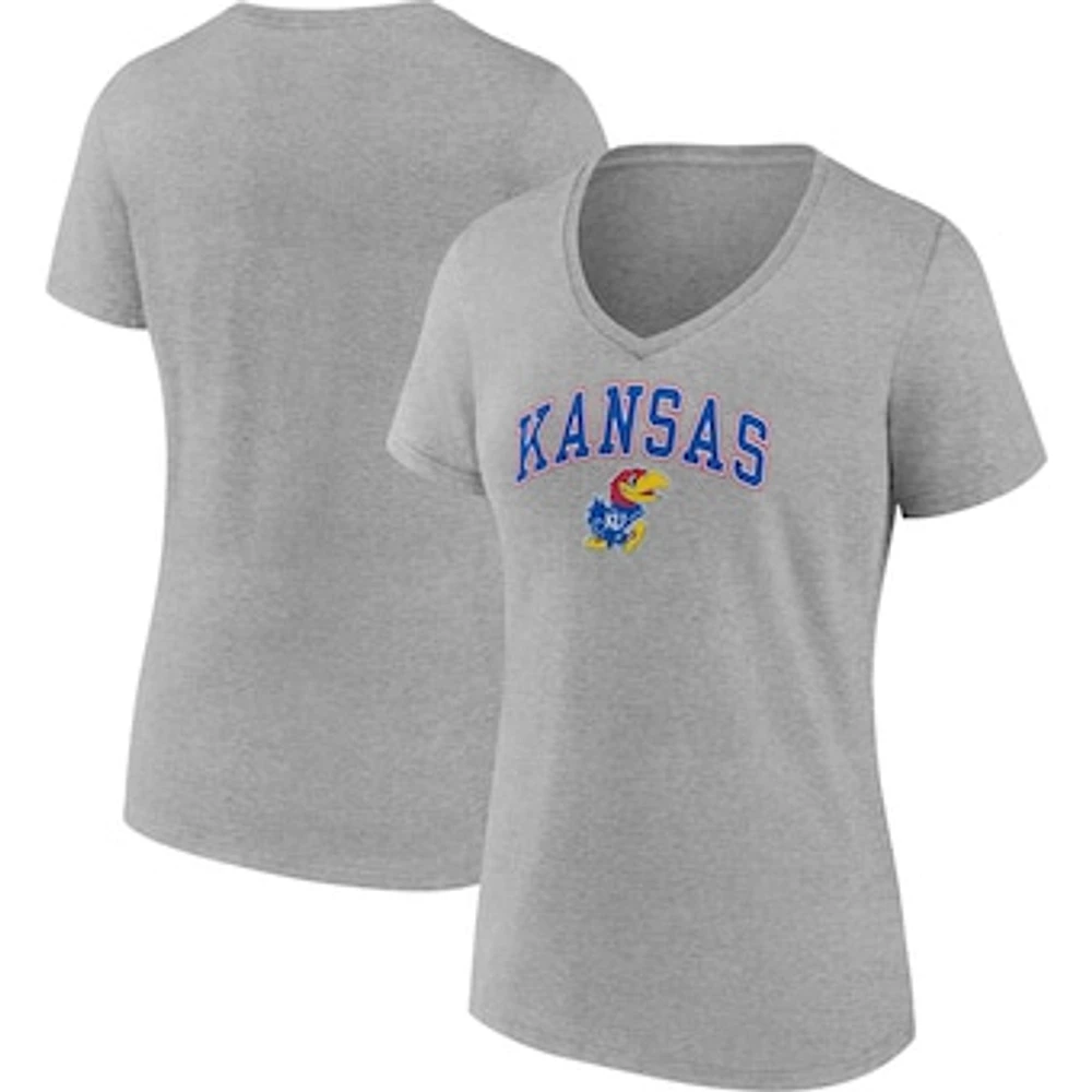 Women's Fanatics Heather Gray Kansas Jayhawks Evergreen Campus V-Neck T-Shirt