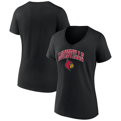 Women's Fanatics Black Louisville Cardinals Evergreen Campus V-Neck T-Shirt