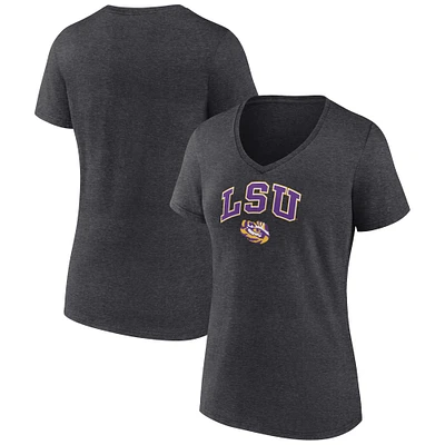 Women's Fanatics Heather Charcoal LSU Tigers Evergreen Campus V-Neck T-Shirt