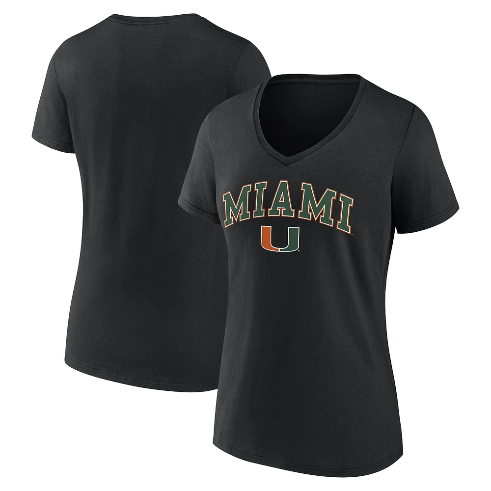 Women's Fanatics Black Miami Hurricanes Evergreen Campus V-Neck T-Shirt