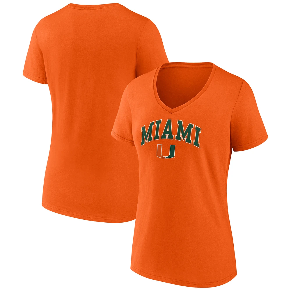 Women's Fanatics Orange Miami Hurricanes Campus V-Neck T-Shirt