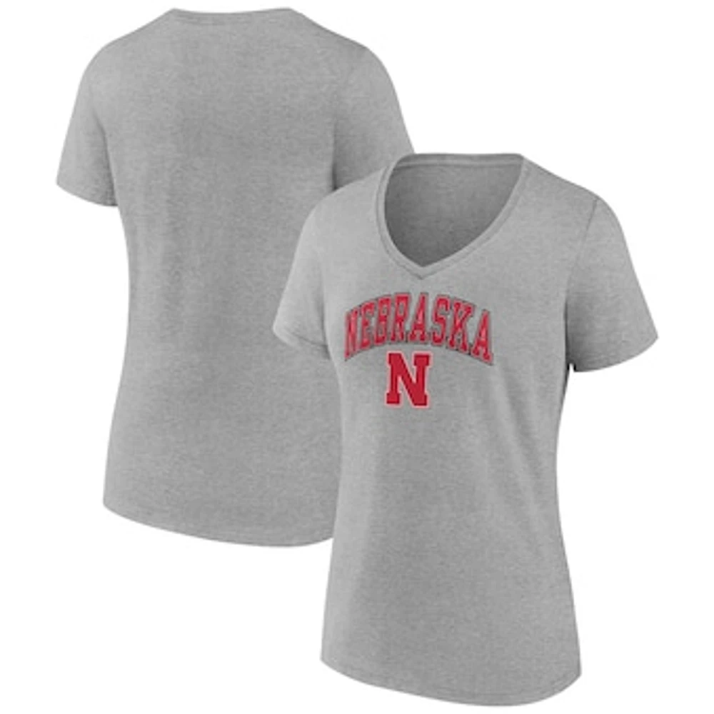 Women's Fanatics Heather Gray Nebraska Huskers Campus V-Neck T-Shirt