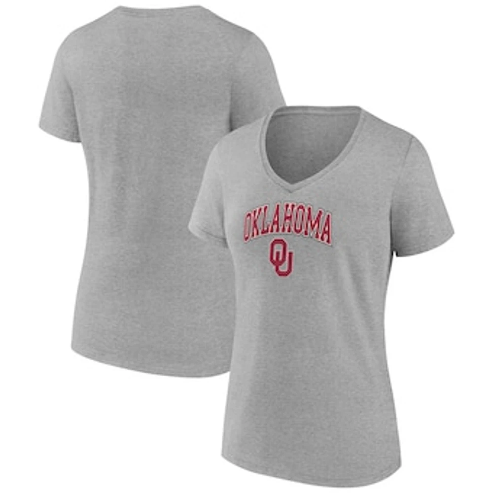 Women's Fanatics Heather Gray Oklahoma Sooners Evergreen Campus V-Neck T-Shirt