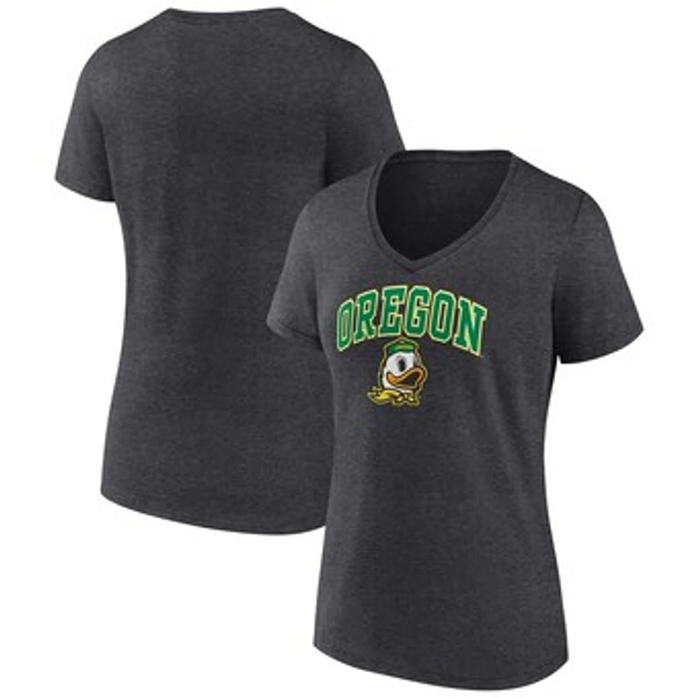 Women's Fanatics Heather Charcoal Oregon Ducks Evergreen Campus V-Neck T-Shirt