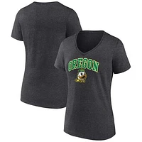 Women's Fanatics Heather Charcoal Oregon Ducks Evergreen Campus V-Neck T-Shirt