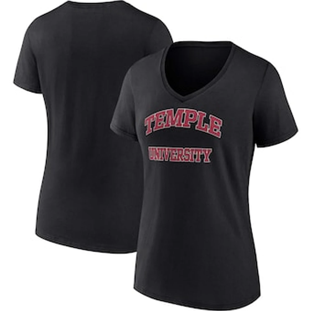 Women's Fanatics Black Temple Owls Campus V-Neck T-Shirt