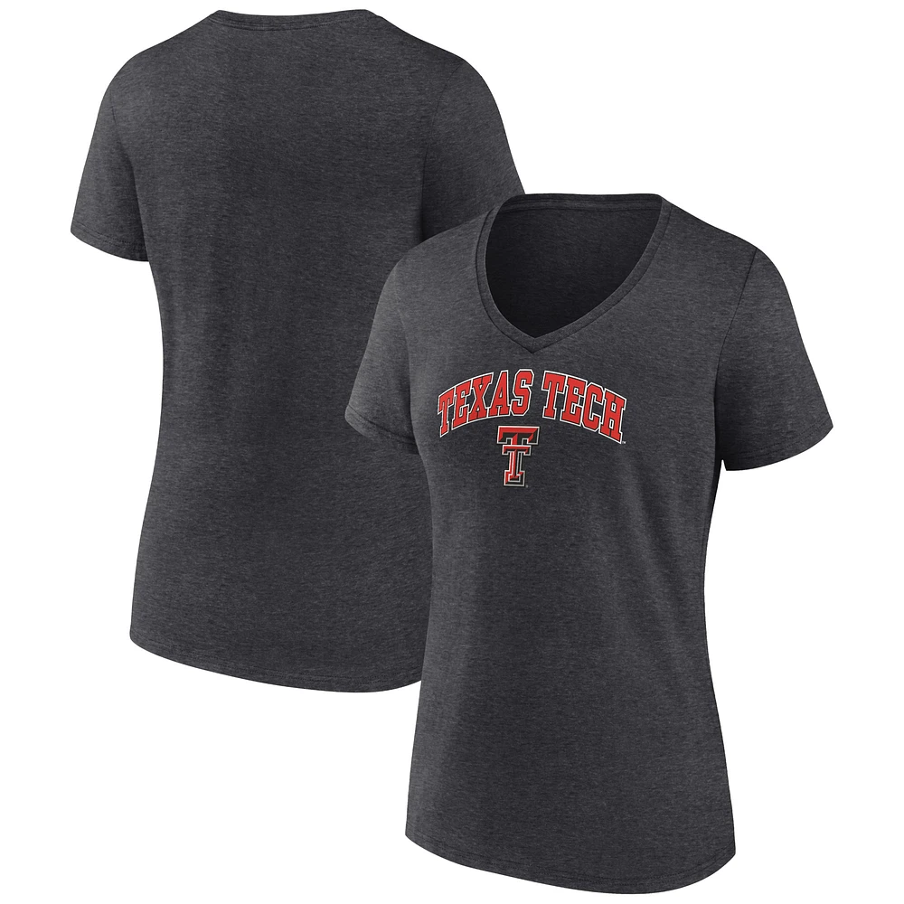 Women's Fanatics Heather Charcoal Texas Tech Red Raiders Evergreen Campus V-Neck T-Shirt