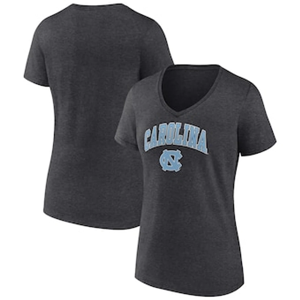 Women's Fanatics Heather Charcoal North Carolina Tar Heels Evergreen Campus V-Neck T-Shirt