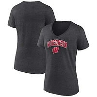 Women's Fanatics Heather Charcoal Wisconsin Badgers Campus V-Neck T-Shirt