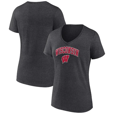 Women's Fanatics Heather Charcoal Wisconsin Badgers Campus V-Neck T-Shirt