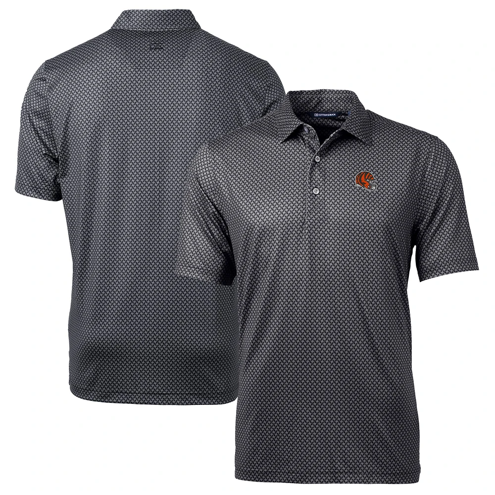 Men's Cutter & Buck Black Cincinnati Bengals Helmet Pike Banner Print Stretch Polo