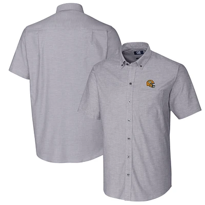 Men's Cutter & Buck  Charcoal Green Bay Packers Helmet Short Sleeve Stretch Oxford Button-Down Shirt