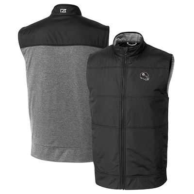Men's Cutter & Buck  Black Pittsburgh Steelers Helmet Stealth Hybrid Quilted Windbreaker Full-Zip Vest