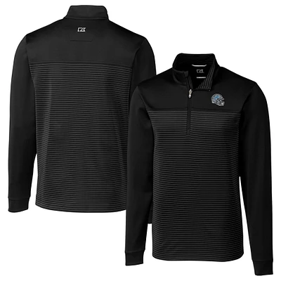 Men's Cutter & Buck  Black Detroit Lions Traverse Stripe Stretch Quarter-Zip Pullover Top