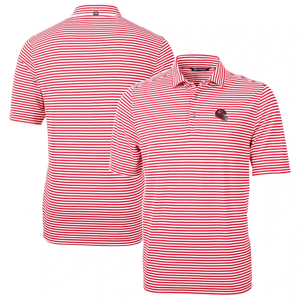 Men's Cutter & Buck Red Kansas City Chiefs Helmet Virtue Eco Pique Stripe Recycled Polo