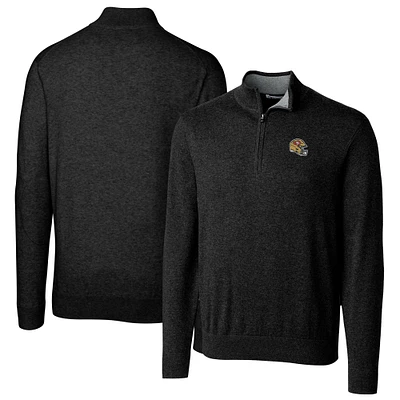 Men's Cutter & Buck  Black San Francisco 49ers Helmet Lakemont Tri-Blend Quarter-Zip Pullover Sweater