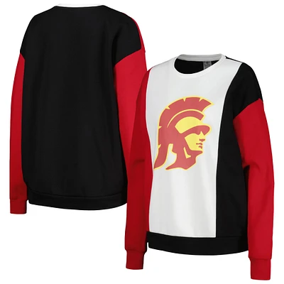 Women's Gameday Couture White/Black USC Trojans Vertical Color-Block Pullover Sweatshirt