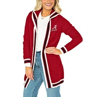 Women's Gameday Couture Crimson Alabama Crimson Tide One More Round Tri-Blend Striped Hooded Cardigan Sweater