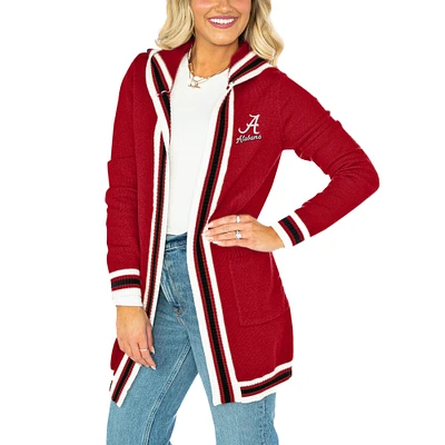 Women's Gameday Couture Crimson Alabama Crimson Tide One More Round Tri-Blend Striped Hooded Cardigan Sweater