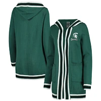 Women's Gameday Couture Green Michigan State Spartans One More Round Tri-Blend Striped Hooded Cardigan Sweater