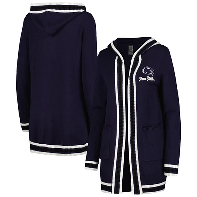 Women's Gameday Couture Navy Penn State Nittany Lions One More Round Tri-Blend Striped Hooded Cardigan Sweater