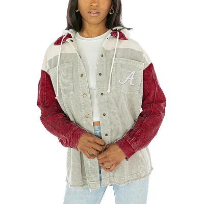 Women's Gameday Couture Gray Alabama Crimson Tide Vintage Wash Corduroy Full-Snap Hooded Shacket