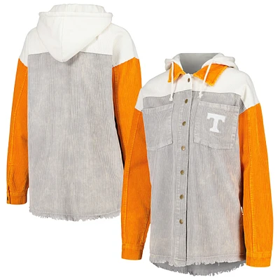 Women's Gameday Couture Gray Tennessee Volunteers Vintage Wash Corduroy Full-Snap Hooded Shacket